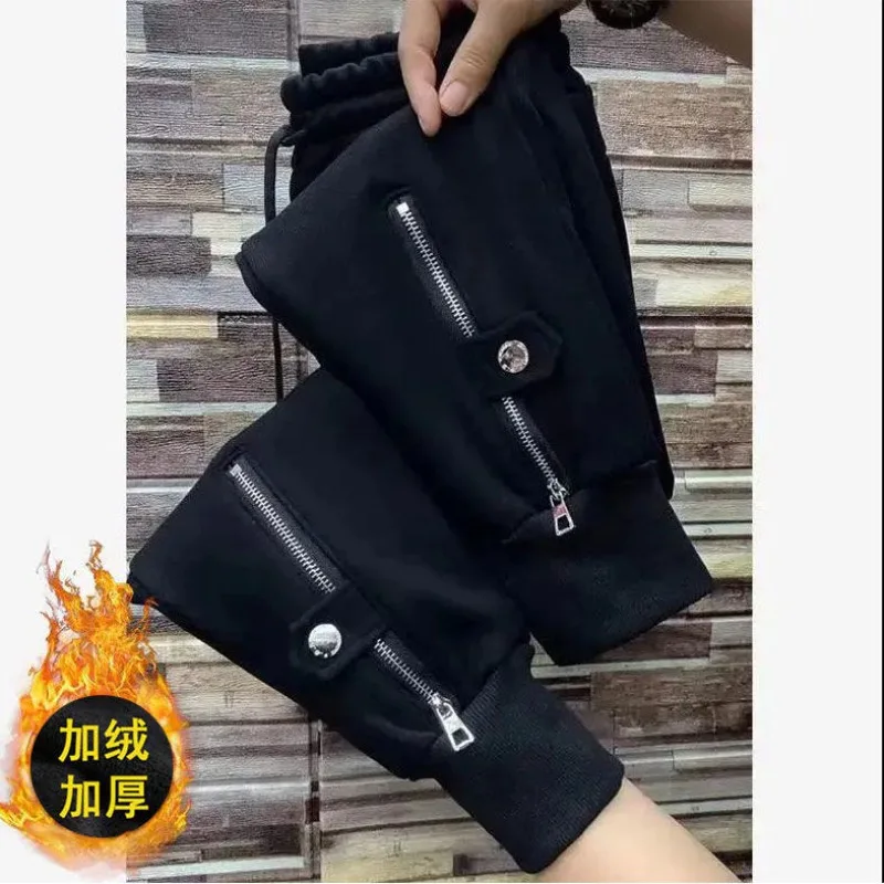 Thick Women's Plush Pants Winter Vintage High Waist Drawstring Pockets Casual Harem Pants Thicken Warm Versatile Loose Sweatpant