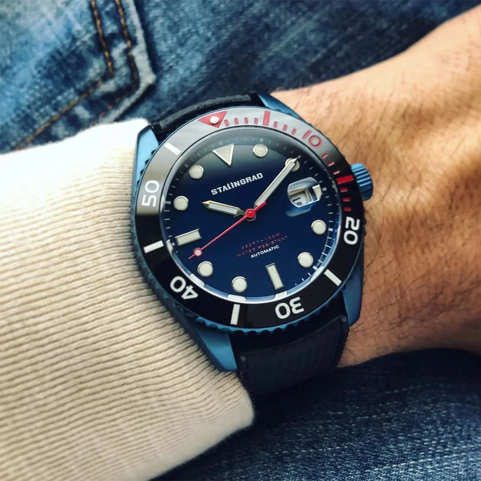 Stalingrad Men's Mechanical Watches Miyota-8215 Ceramic Bezel Sapphire Crystal 44mm Waterproof 100m Wristwatch