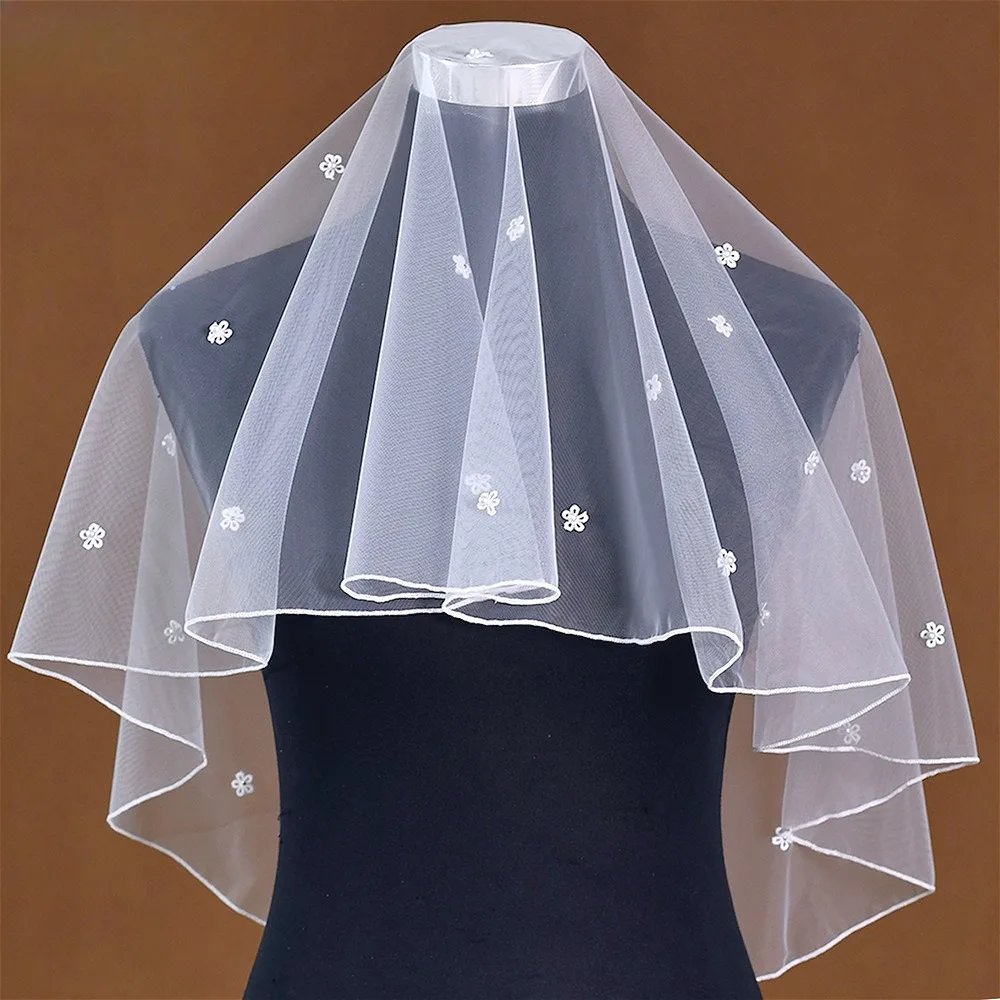 One-Layer Blusher фата Bridal Veil Beaded Floral Short Veil for Bride Comb-Free vestido de novia boda Wedding Accessories