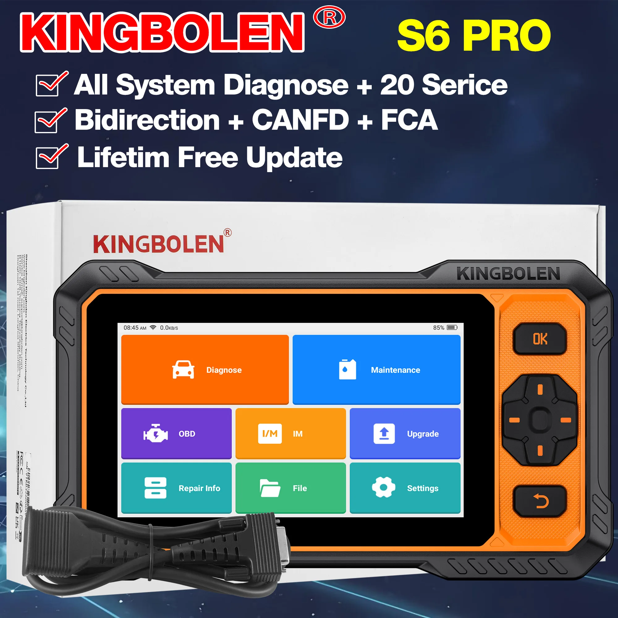 KINGBOLEN S6 PRO OBD2 Scanner Bidirectionnal Control All System Car Diagnostic Tools 20 Service CANFD FCA Lifetime Free Update