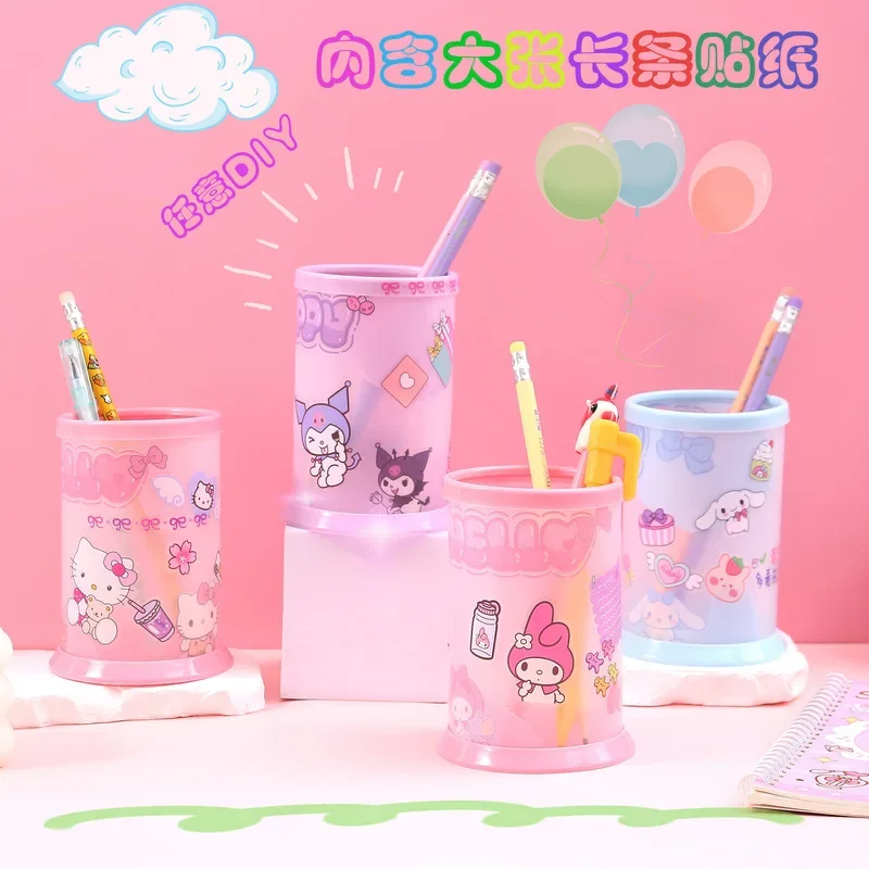 

5-20pcs New Sanrio Cute Cartoon Folding Pen Holder Diy Round Stationery Storage Pen Bucket Kuromi Melody Student Stationery Gift