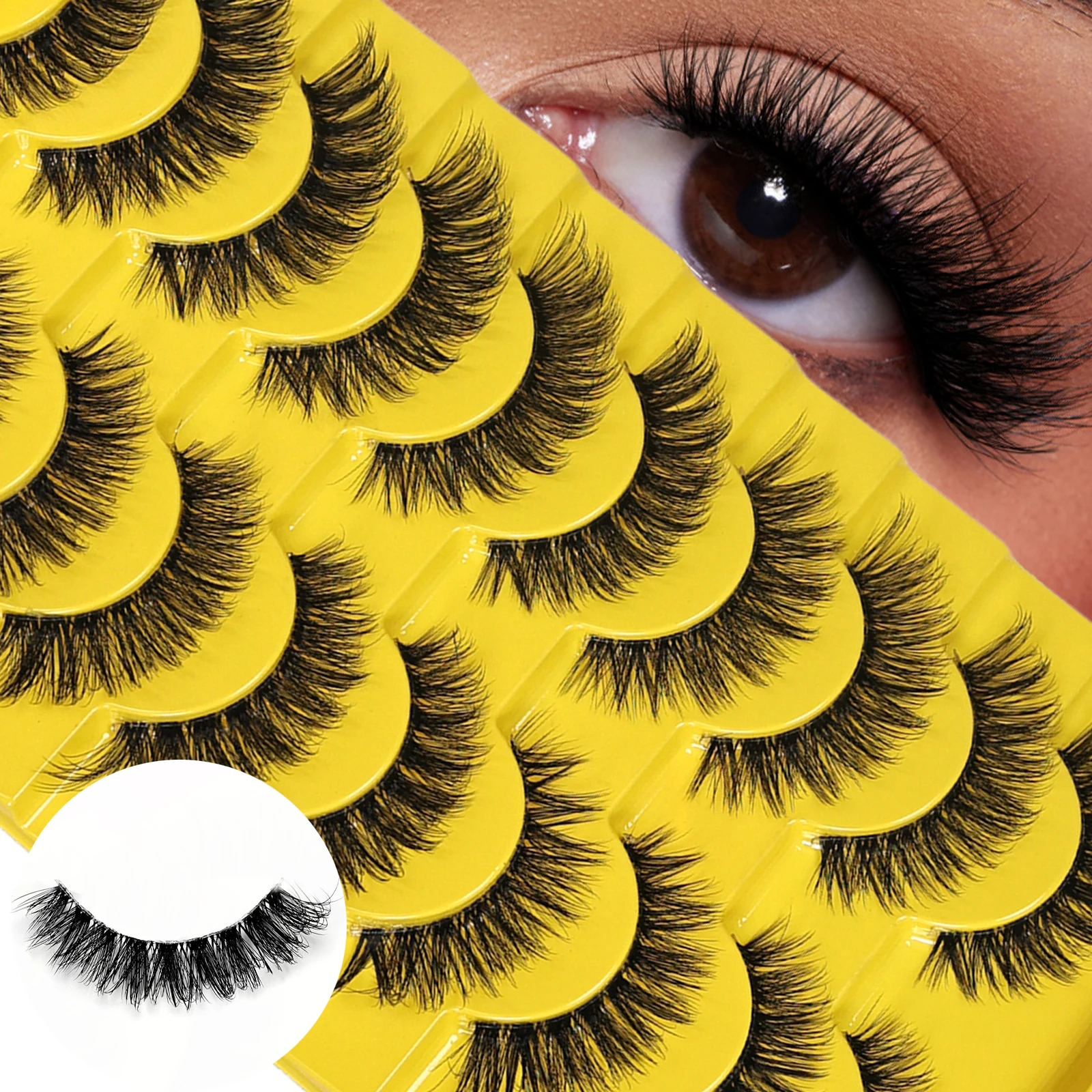 10 Paar Cat-Eye-Wimpern, transparentes Band, 3D-flauschige russische Streifenwimpern, leichte künstliche Wimpern für Arbeit, Dating, Party, täglichen Gebrauch