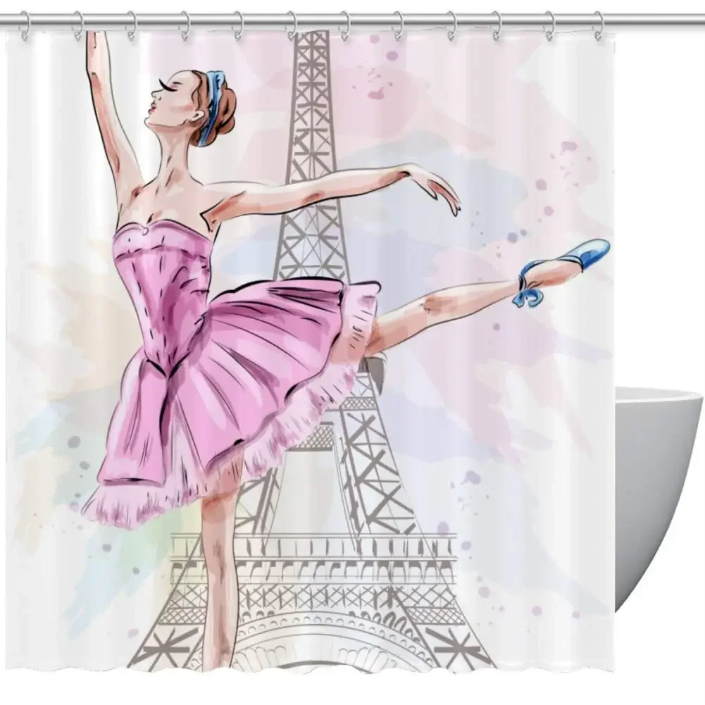 Ballerina Silhouette Shower Curtain Abstract Magic Dance Fine Art Shower Curtain Waterproof Fabric Bathroom Decor Bathtub Screen