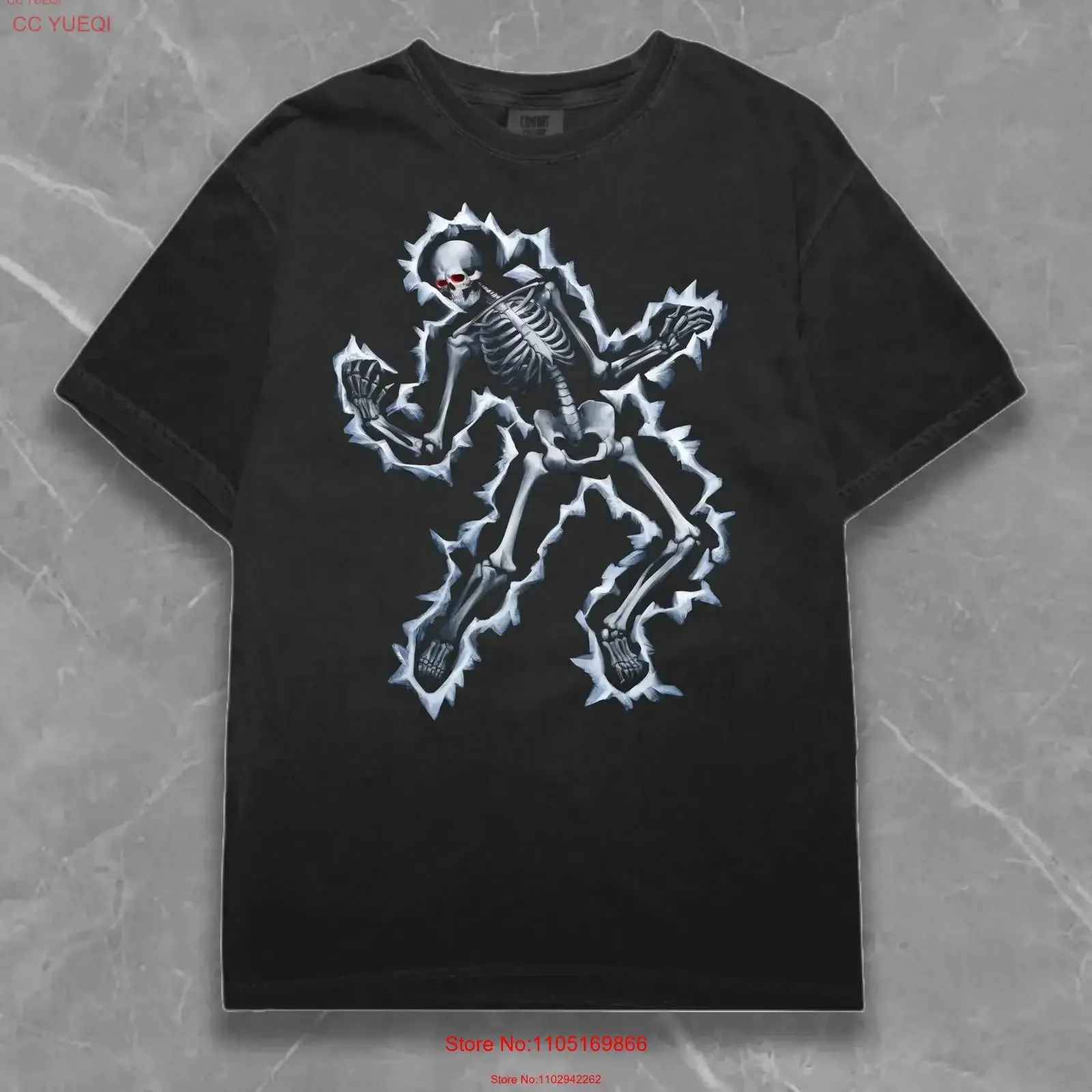 Electric Skeleton T Shirt Y2K Streetwear Fashion Vamp Retro Opium Unique Art Aesthetic Style Vintage Grunge vintage Washed
