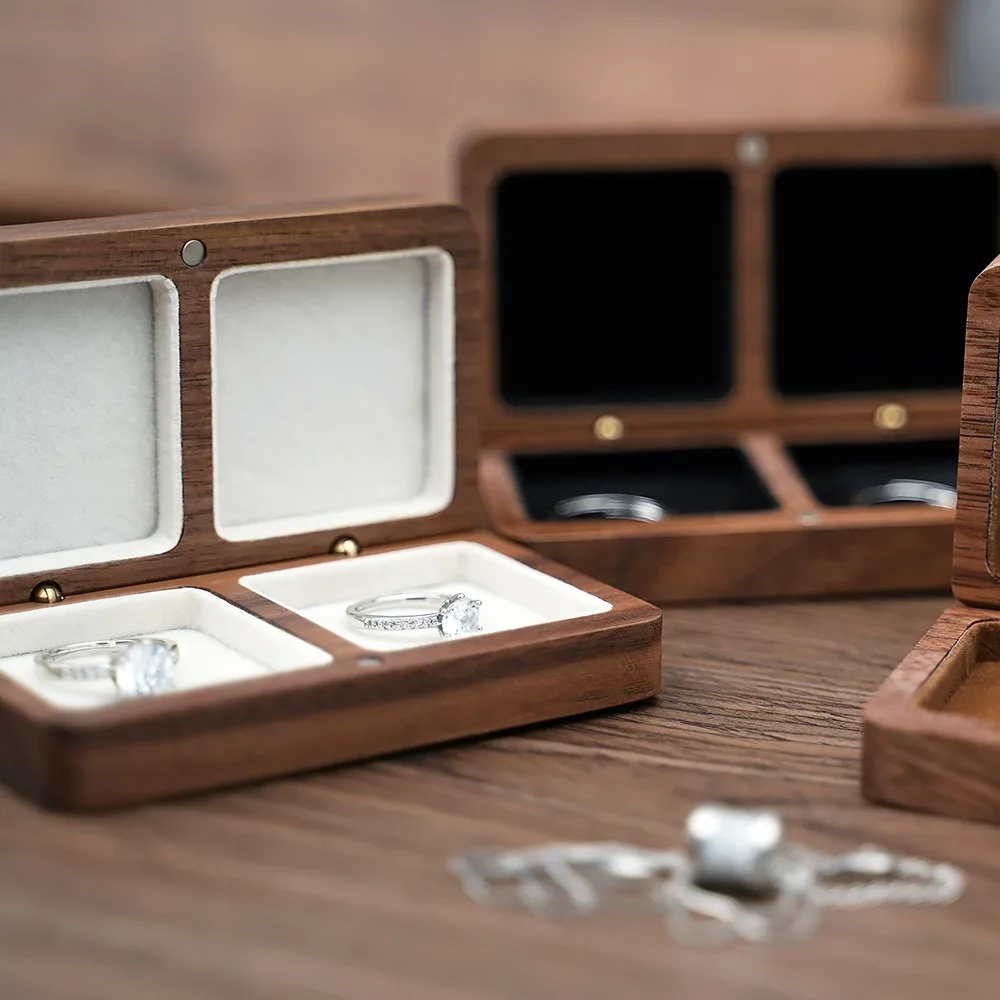 

Wooden Couple Ring Box Large Capacity Double Seat Earring Ring Case Jewelry Organizer Display Holder Rings Gift Box