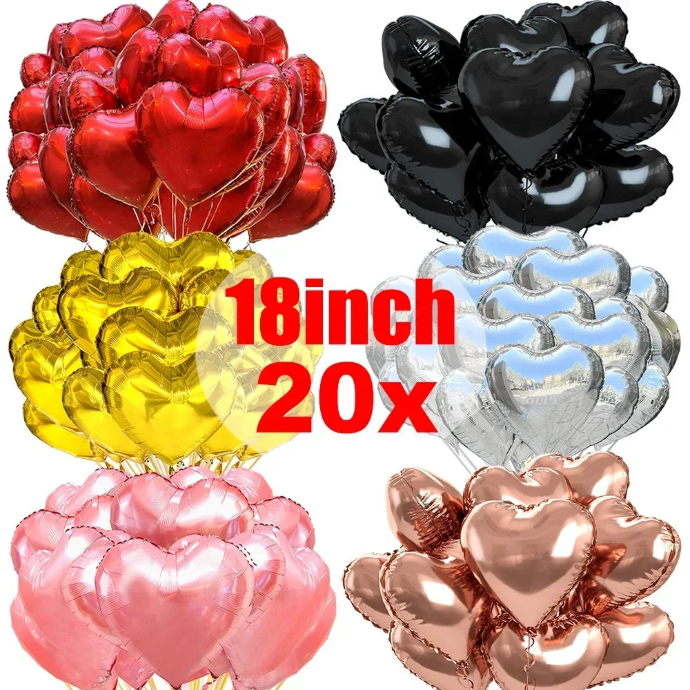 20/5pcs Heart Foil Balloon Mirror Aluminum Helium Balloon Globos for Kids Baby Shower Birthday Party Decoration Wedding Supplies