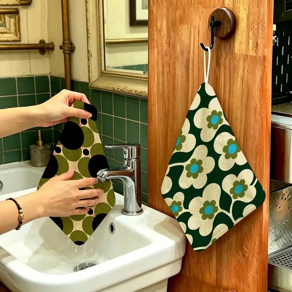 Orla Kiely Leaf Flower Household Hanging Towel, Polyester Cotton Hand Wiping Towel, Sturdy For Bathroom Bedroom