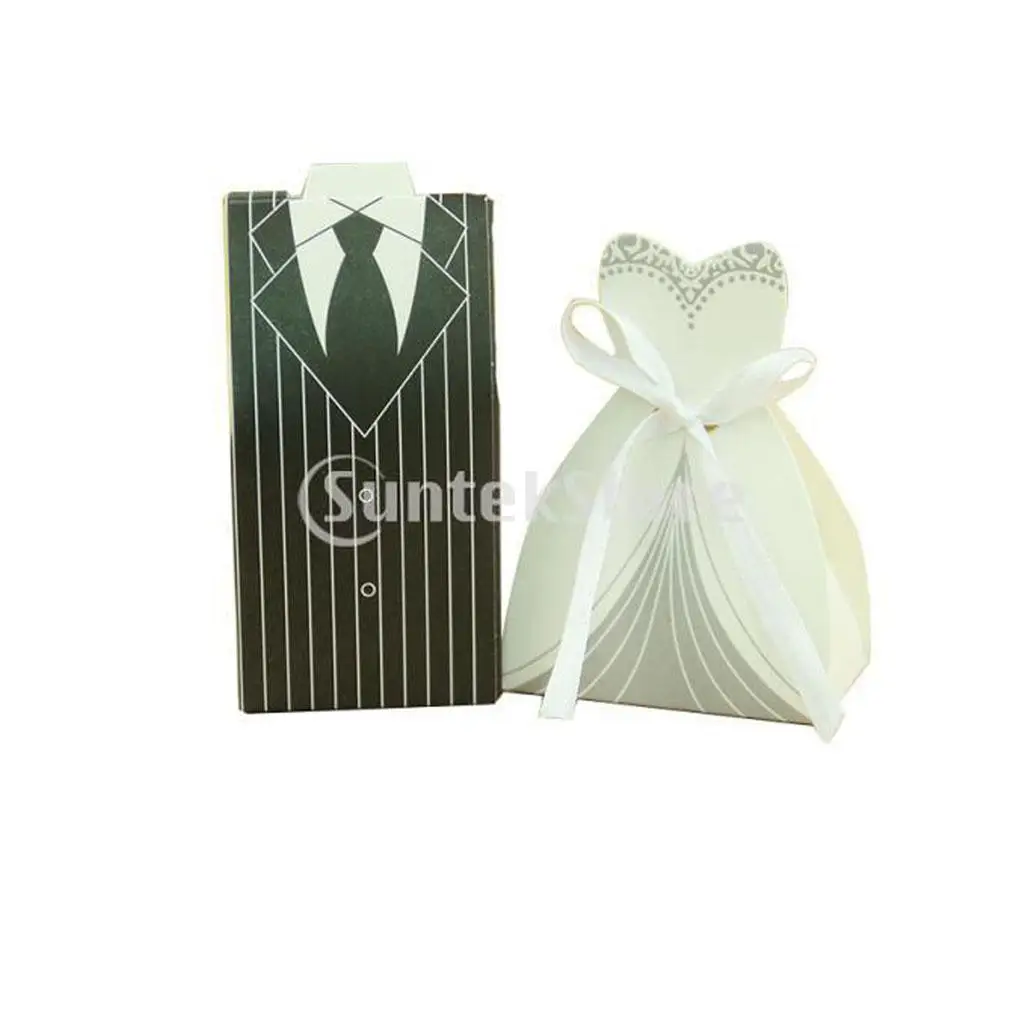 100pcs Rustic Candy Boxes - Unique Bride And Groom Design Paper Boxes with 50pcs