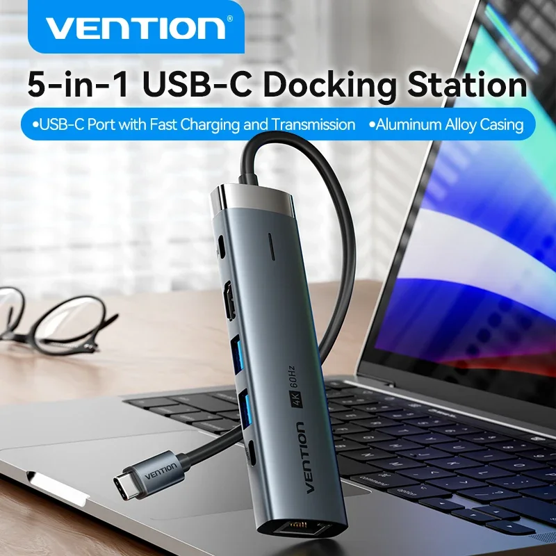 

USB-концентратор Vention, 4K 60 Гц, Тип C, HDMI, RJ45, PD, 100 Вт