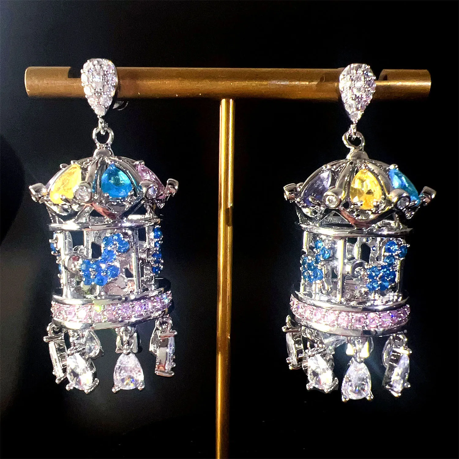 Carousels earrings for women unique design cute jewelry zirconia pink blue white fushia zirconia dinner party women earrings
