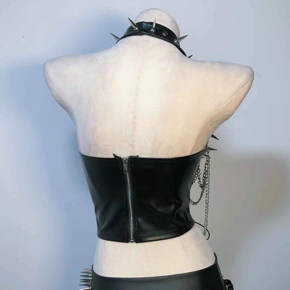 Goth Tops PU leather Black Emo Clothing Y2K T-shirt Festival Grunge Rave Punk Rock Clothes Gothic Tank Cybergoth ALT