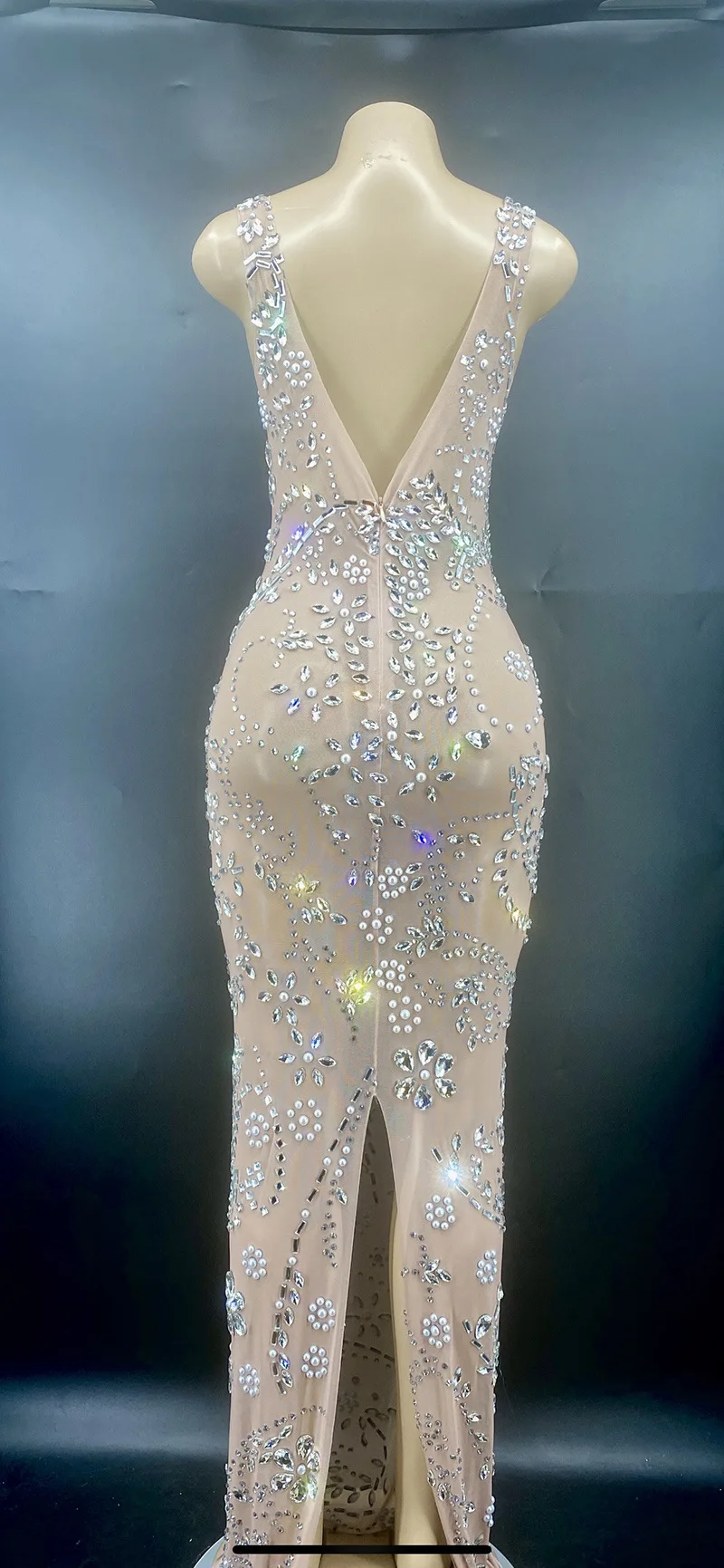 Summer Women's Elegant Shiny Crystal Plus Size Sleeveless Long Evening Dress Sexy For Casual Party Chic And Sweet Evening Dress