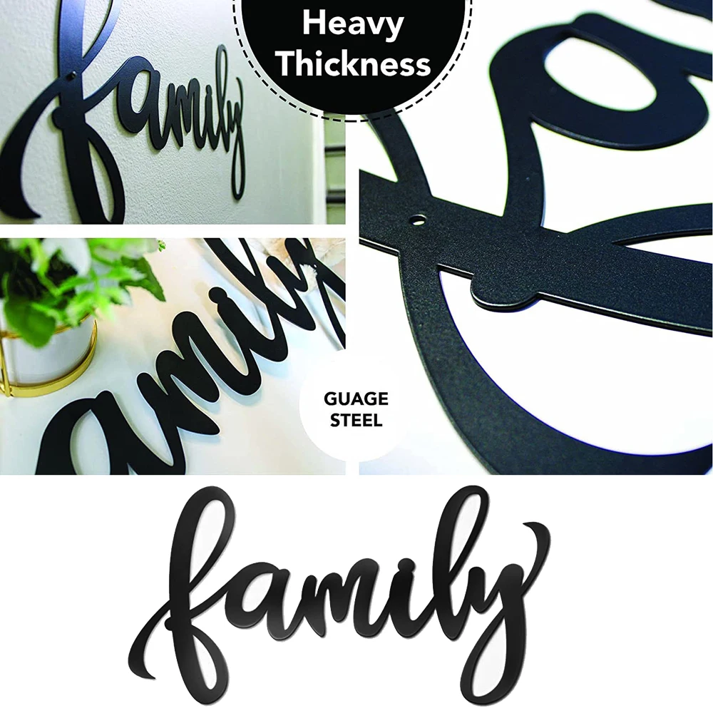 1pc Metal Family Signs For Decor Wall, alta qualità 11.81 pollici X5.91inch Black Family Decor Sign Heavy Iron Happy Family Wall Art