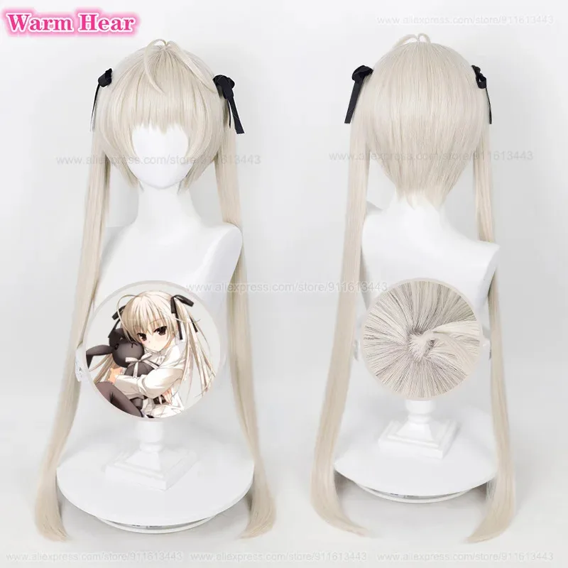 Anime Kasugano Sora sintético 85 cm/70 cm largo recto dorado claro con cinta de seda Cosplay peluca pelucas de pelo resistentes al calor