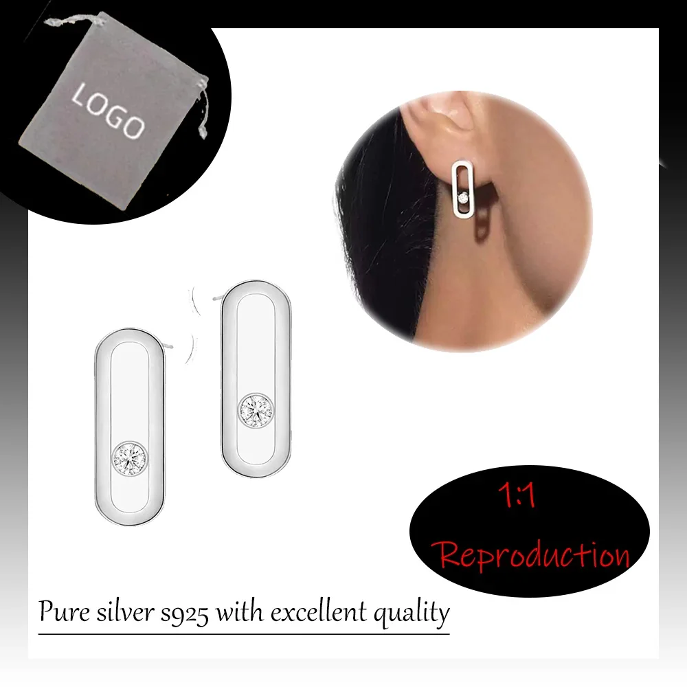 

Simple and premium pure silver s925 MOVE UNO series Messik-style grand fashionable, beautiful women's diamond earrings