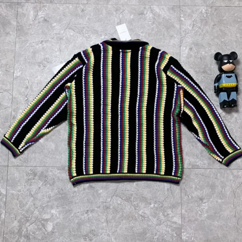 25ss CASA Black Knit Sweaters Striped Printed Lapel High Quality Wens Pearl button Knit Jackets With Tags