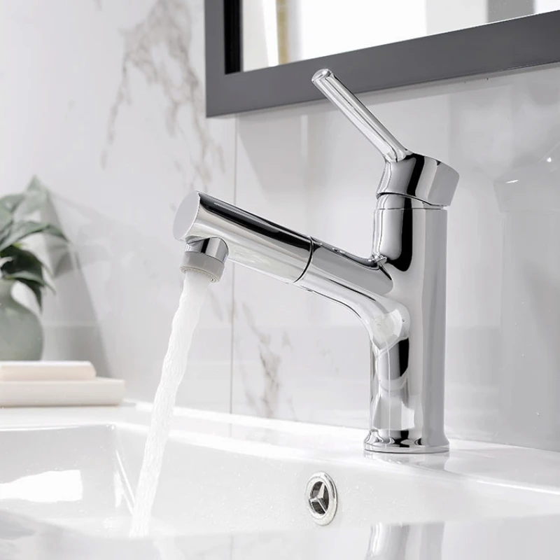 

Contemporary Face Basin Cold & Hot Water Mixing Washbasin Sink Pull-out Faucets Mixer Home Improvements Electroplating Metal Tap