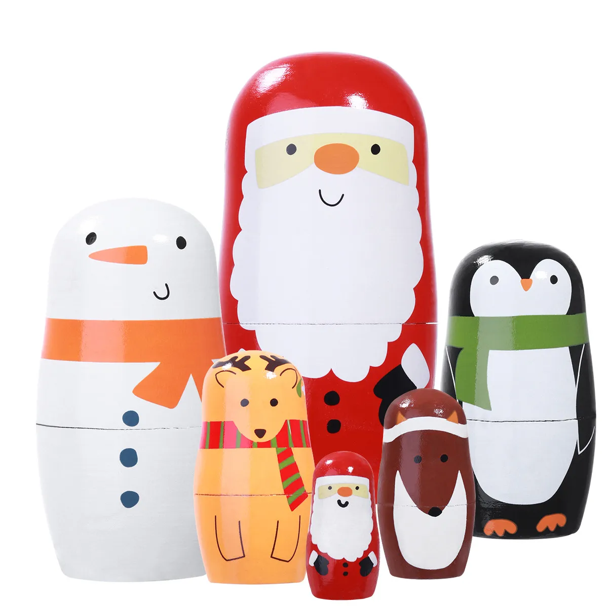 5/6pcs Santa Claus Russian Nesting Dolls Handmade Wooden Matryoshka Toys Kids Christmas New Year Gift