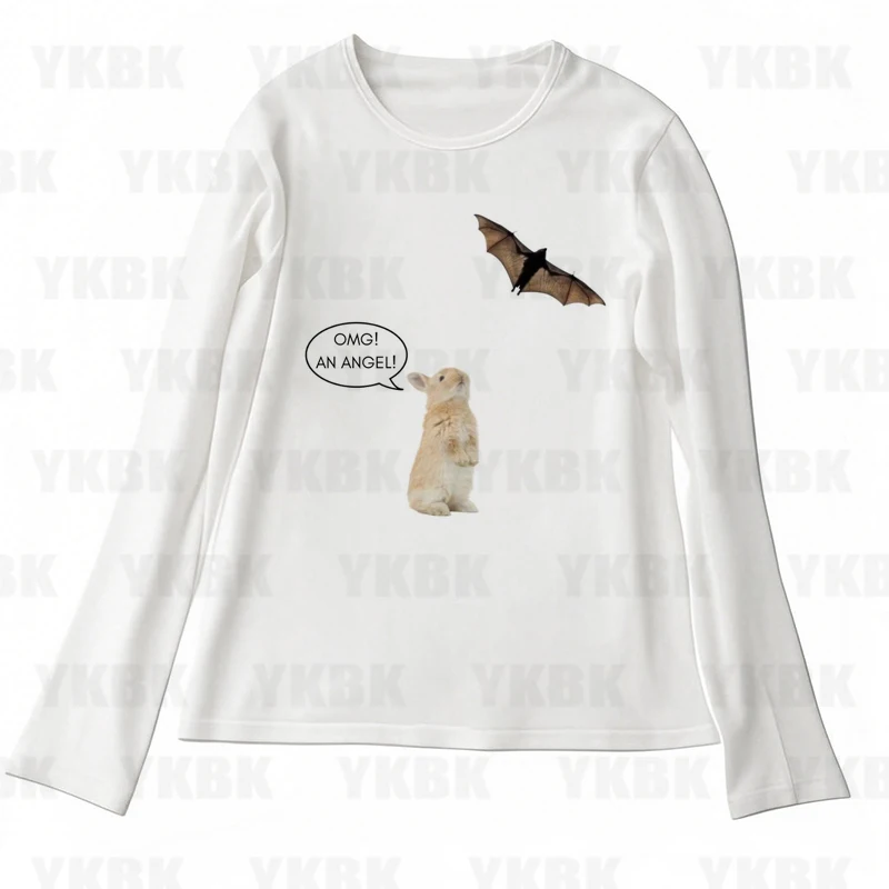 Print Long Sleeve Tank Top T Shirt Y2K Casual Animal Women Baby Cute Punk Crop Top Harajuku Fashion Vest Tee 90s Street Outfits