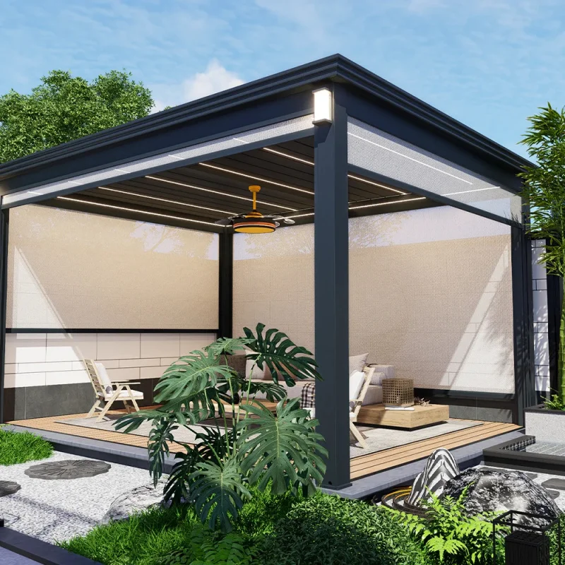Pérgola Bioclimática Impermeable para Exteriores de 3x3 4x6m, Pérgola Motorizada de Aluminio con Revestimiento en Polvo, Gazebo Exterior