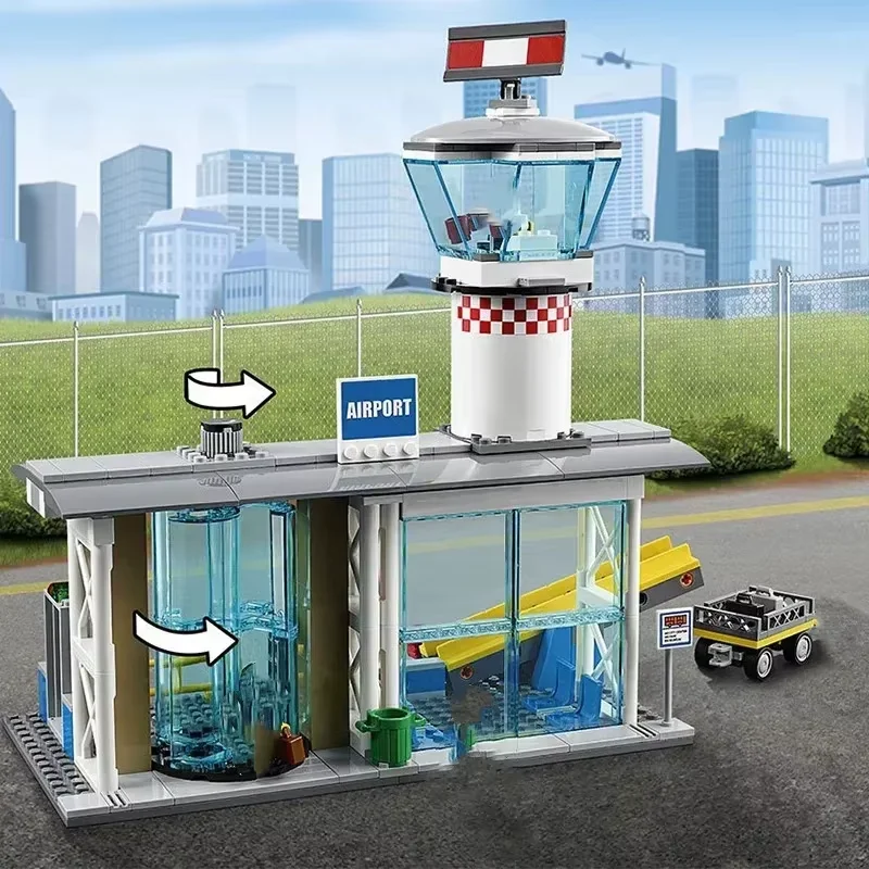 Kompatybilne zestawy MOC Seria Miejska Klocki Konstrukcyjne Terminal Lotniskowy dla Pasażerów Duży Model Samolotu Zabawki dla Dzieci Prezent do Składania