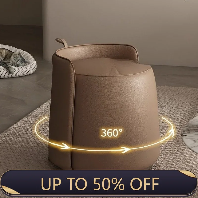 Light Luxury Solid Wood Home Living Room Shoe Change Stools Simple and Durable with Rotation Leather Girls Bedroom Makeup Stool