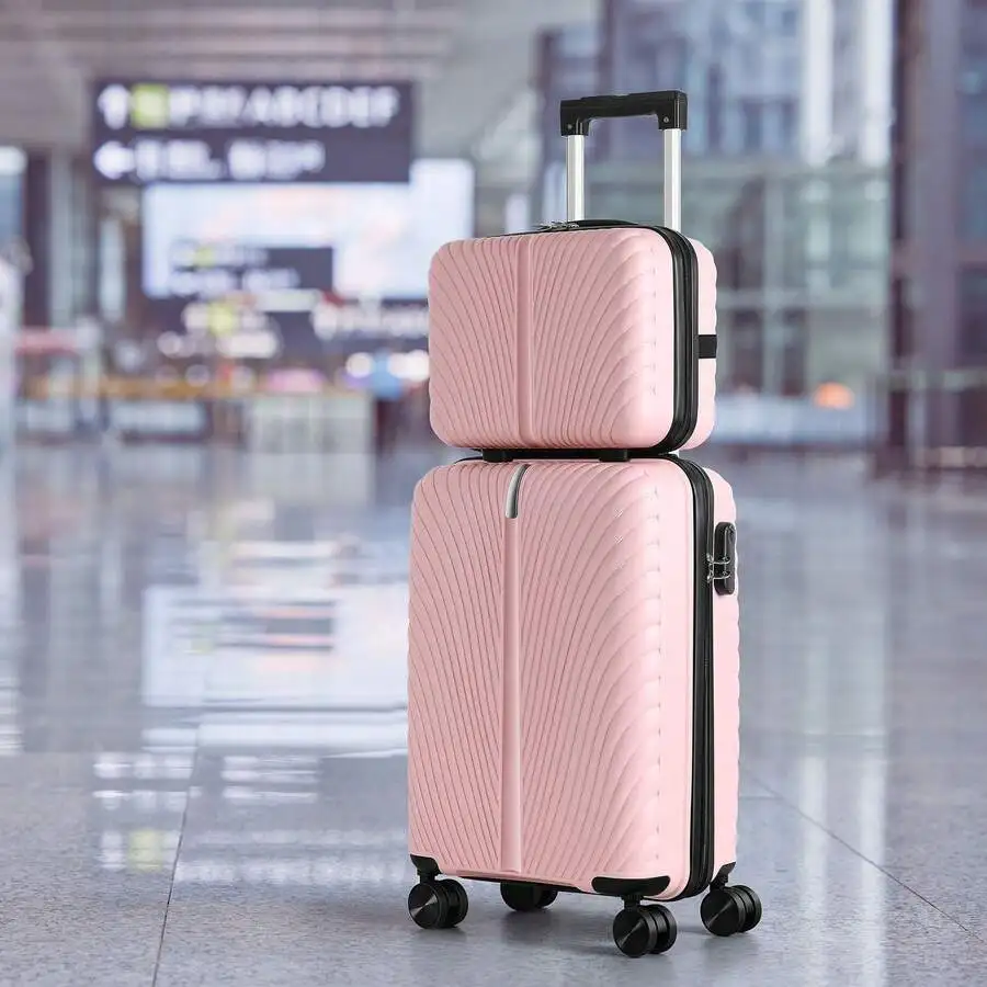 2 Piece 20 Inch Carry On Luggage With 14 Inch Cosmetic Case, Hardshell Trolley Suitcase With Lock & Spinner Wheels, Rose Gold Bl