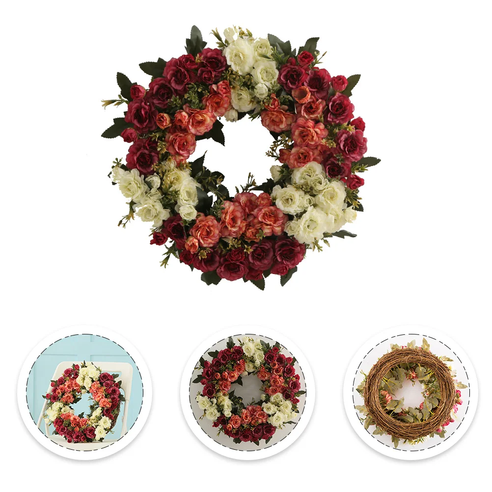 

Simulation Rose Flower Wreath For Door Wall Wedding Party Xmas New Year Decor Realistic Garland Hanging Ornament