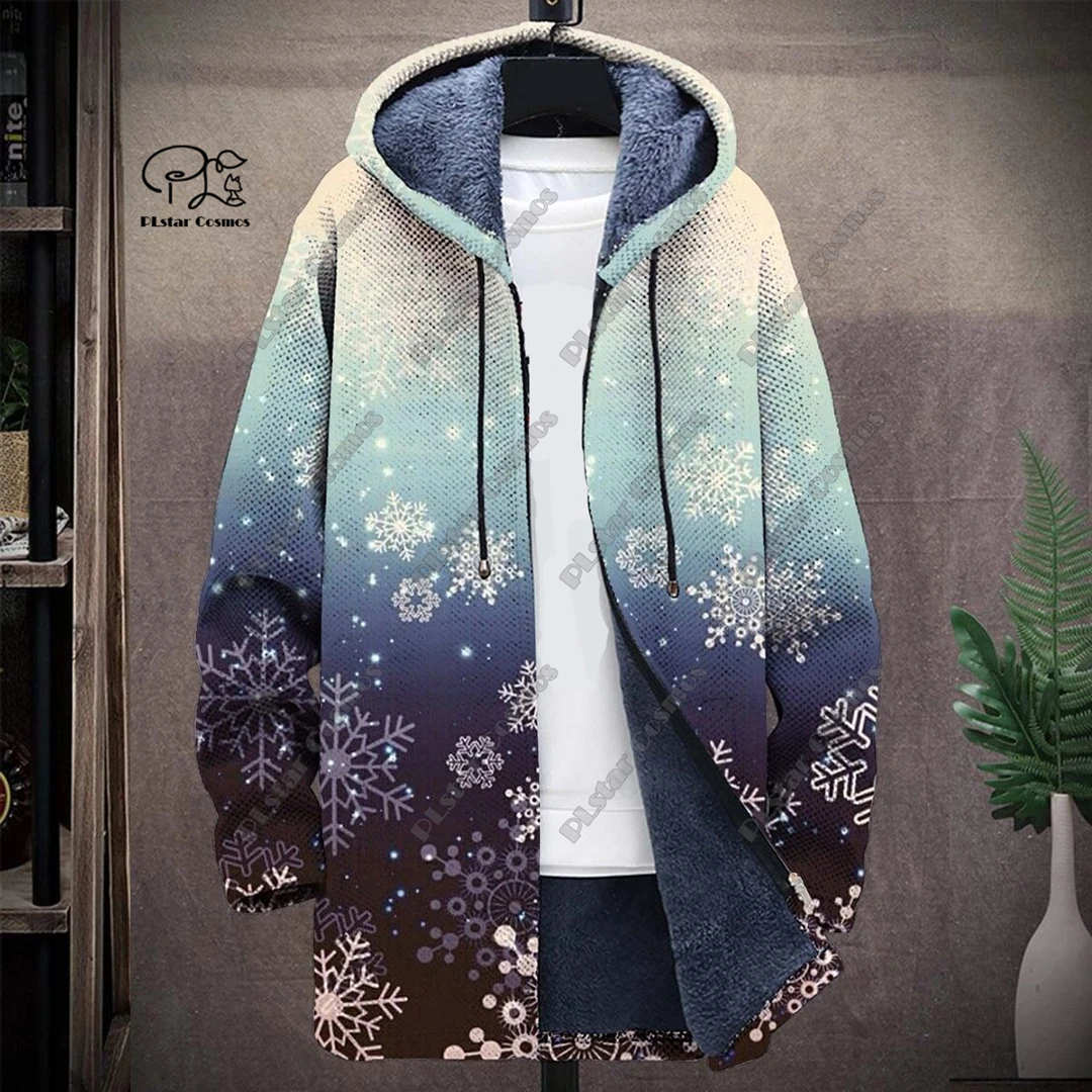 

PLstar Cosmos 3D printed cat skull night star yi pattern winter men's hooded jacket winter casual thickened warm series -17