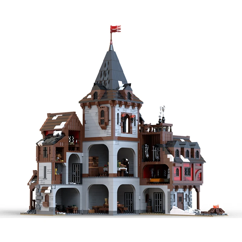 Novo produto requintado moc modelo arquitetônico medieval lobo rei castelo tecnologia modular brinquedo das crianças presente diy conjunto de montagem