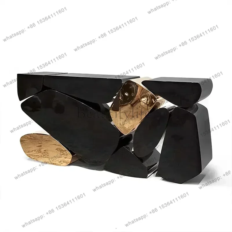 

Creative and Slightly Luxury Console Designer against the Wall a Long Narrow Table Special-Shaped Stainless Steel Console Tabl