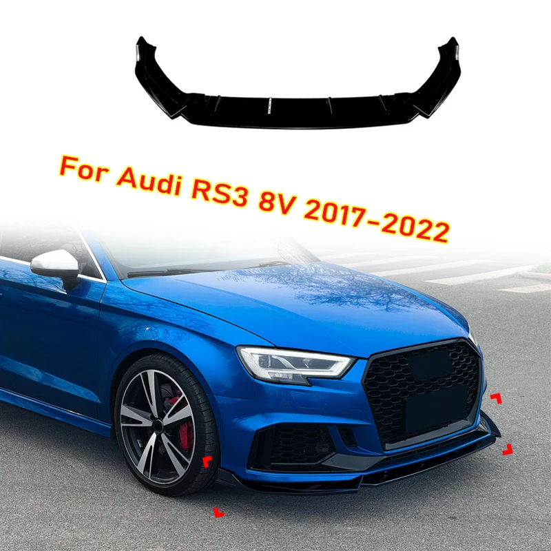 3-teiliger glänzend schwarzer ABS-Frontspoiler & Diffusor-Bodykit für Audi RS3 8V 2017 - 2022