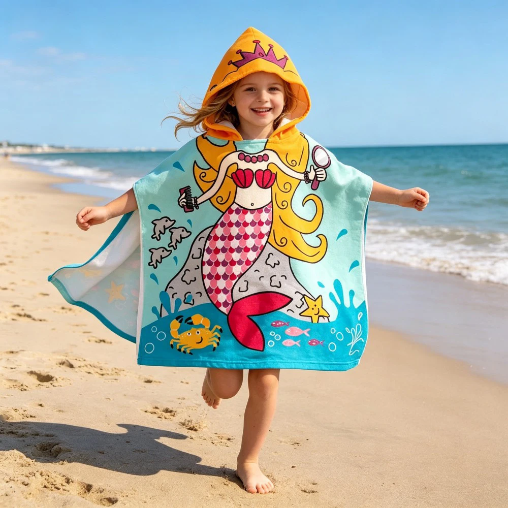 Kids Hooded Bath Towel Cartoon Animal Printed Soft Microfiber Absorbent Quick Dry Bathrobe For Toddler Boys Girls Poncho