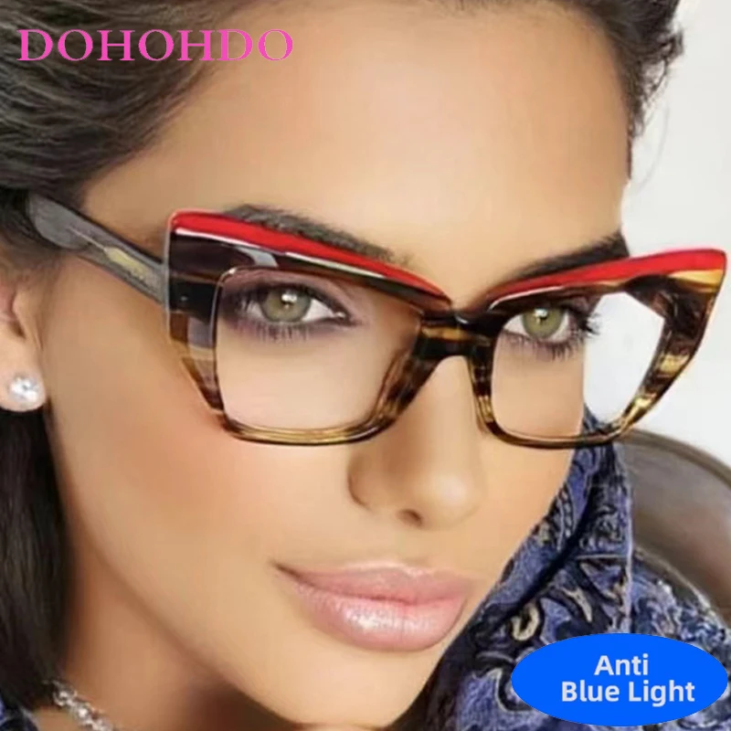 

Trendy Retro Cat Eye Assorted Colors Eyeglasses Women Brand TR90 Big Frame Optical Spectacle Blue Light Blocking Glasses Lentes
