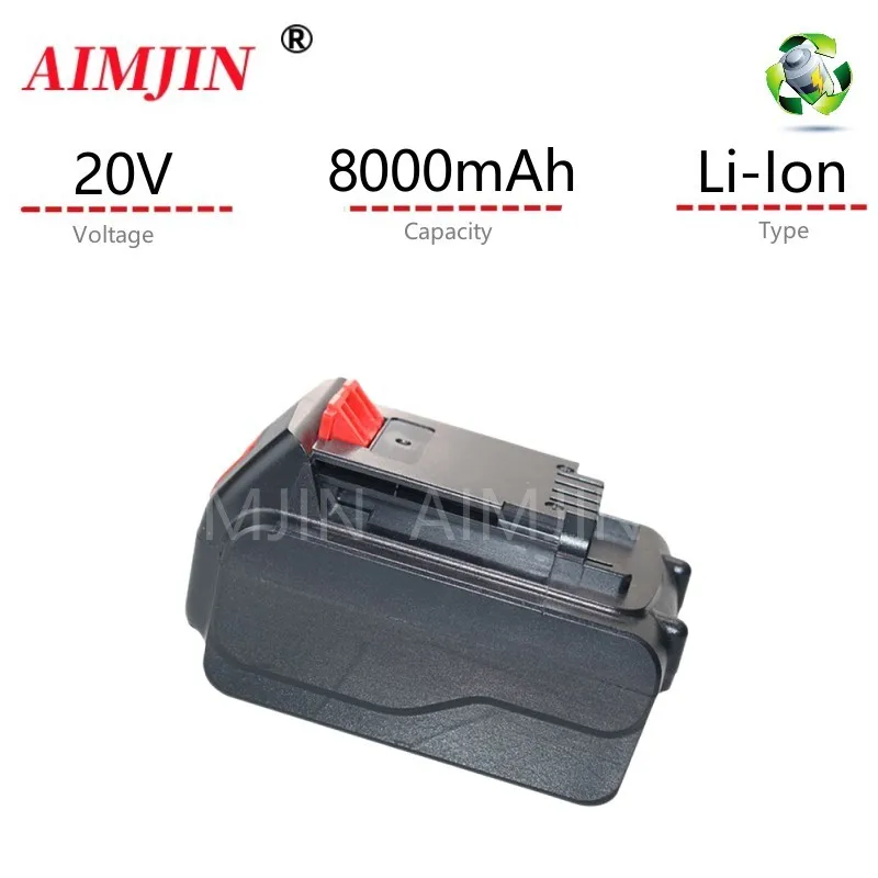 

2024,High Quality 18V/20V 8.0Ah Li-ion Rechargeable Battery for BLACK&DECKER LB20 LBX20 LBXR20 Power Tool Replacement Battery