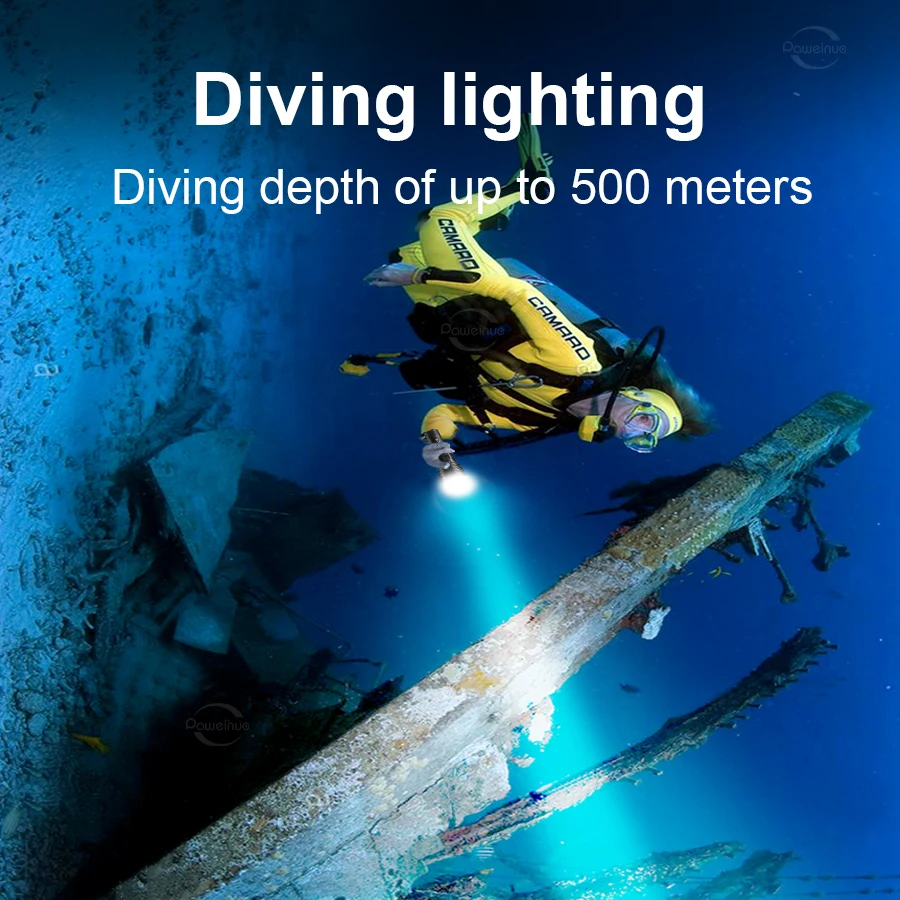 100W Professional Diving Flashlight 500m Underwater Scuba Diving Torch IPX8 Waterproof Dive Light 26650 Battery