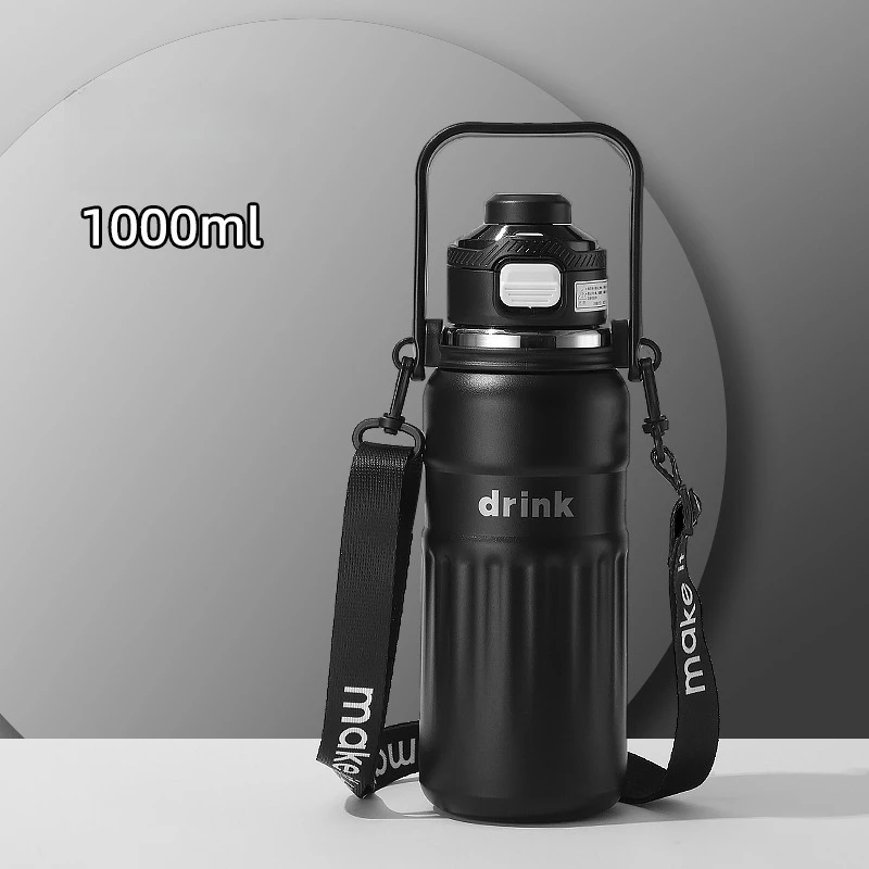 

Outdoor Sports Travel Strap Double Drinking Cup Large Capacity Portable Stainless Steel Insulation Kettle Fitness Straw Cup