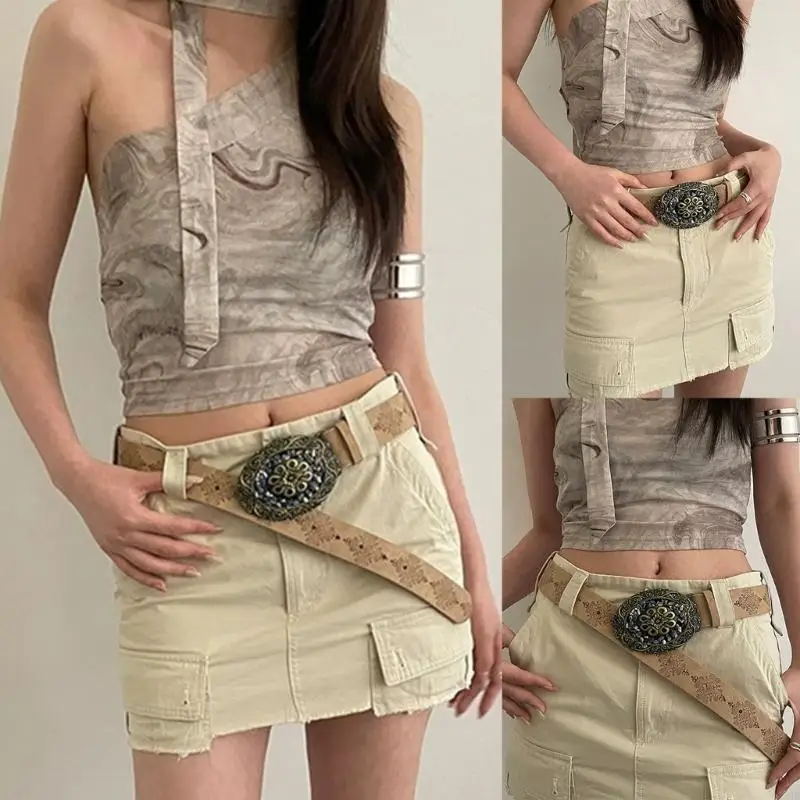Waist Belt Engraved Buckle for Cowboy Cowgirl With Embossing Vintage Belt