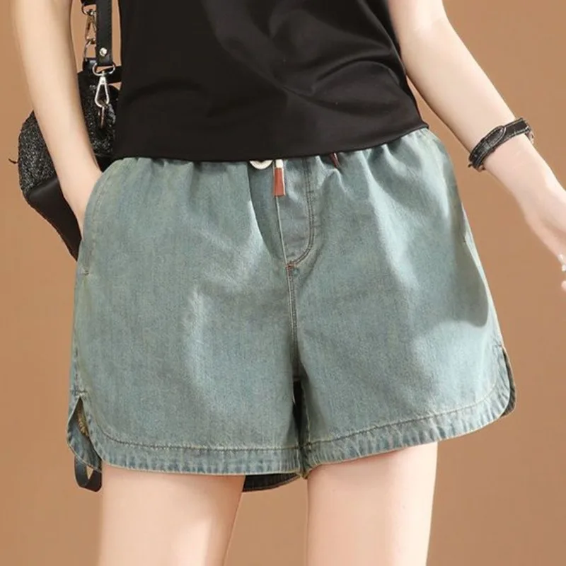 Casual All Match Loose Denim Shorts for Women in Summer Slim Fit Slimming Versatile Wide Leg Slit, Vintage Trend Pants TT1551
