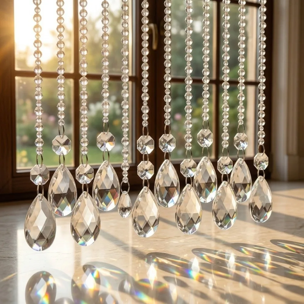 10PCS Beautiful Glass K9 Crystal Pendants Water Drop 38mm Prism Teardrop Beads Hanging Beads Hanging