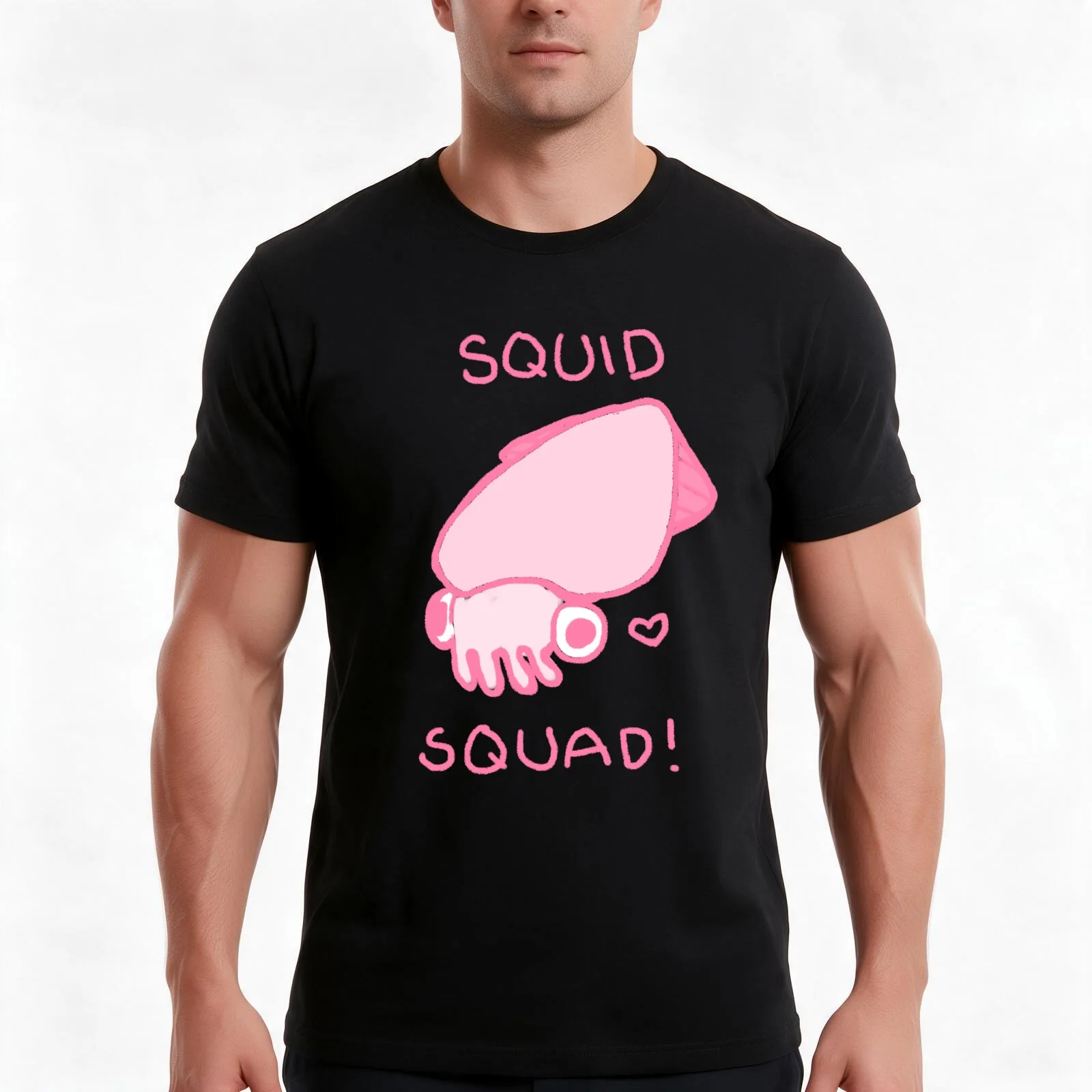 Squid Squad! T-Shirt, Summer Casual Cotton Tee, Oversized Streetwear Tops, Vintage Graphic Print, Loose Fit Short Sleeve