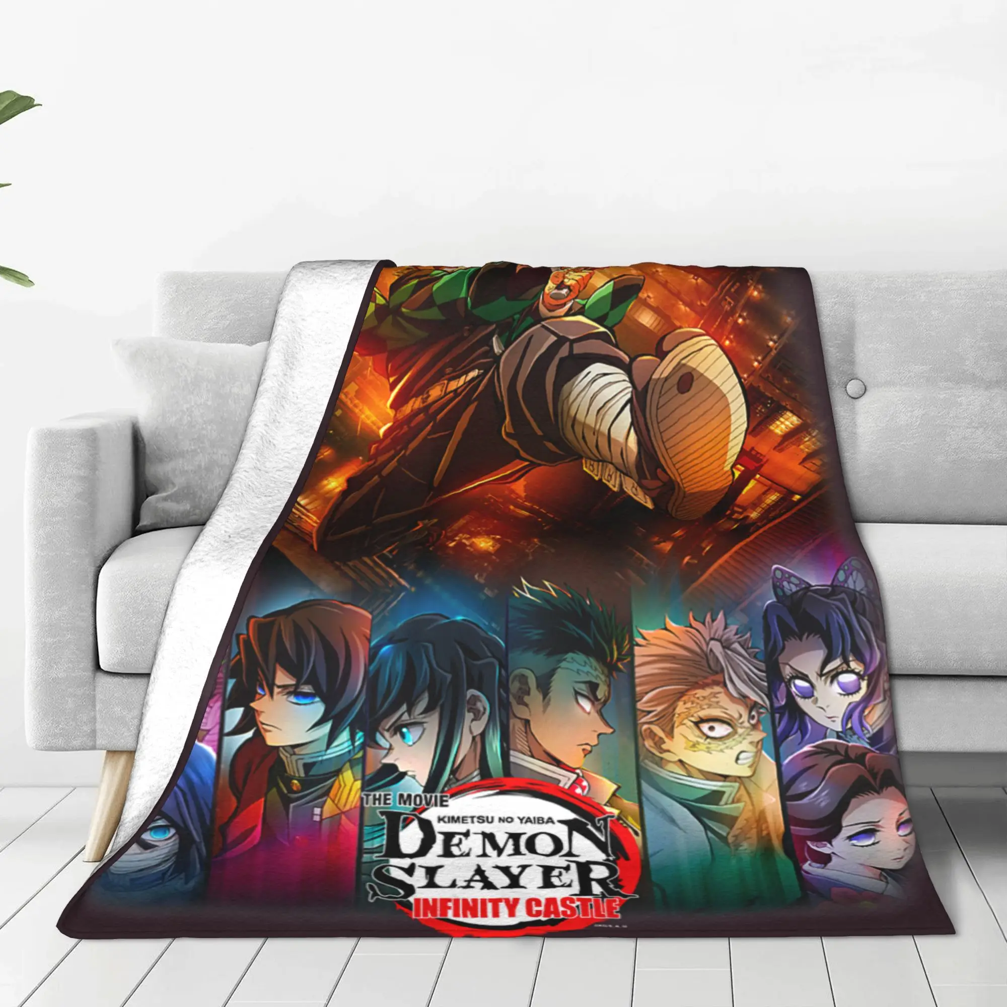 1PC Home Demon Slayers  Infinity Castle Tanjiro Anime Group Poster  Blanket Throw Super Cosy Plush Living Room Sofa