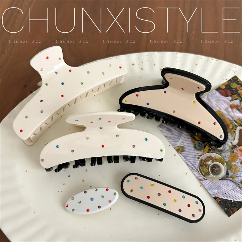 مشبك مخلب شعر كوري متلألئ من حجر الراين وتصميم منقط للنساء أنيق وحامل أوبدو منخفض على طراز فتاة حلوة