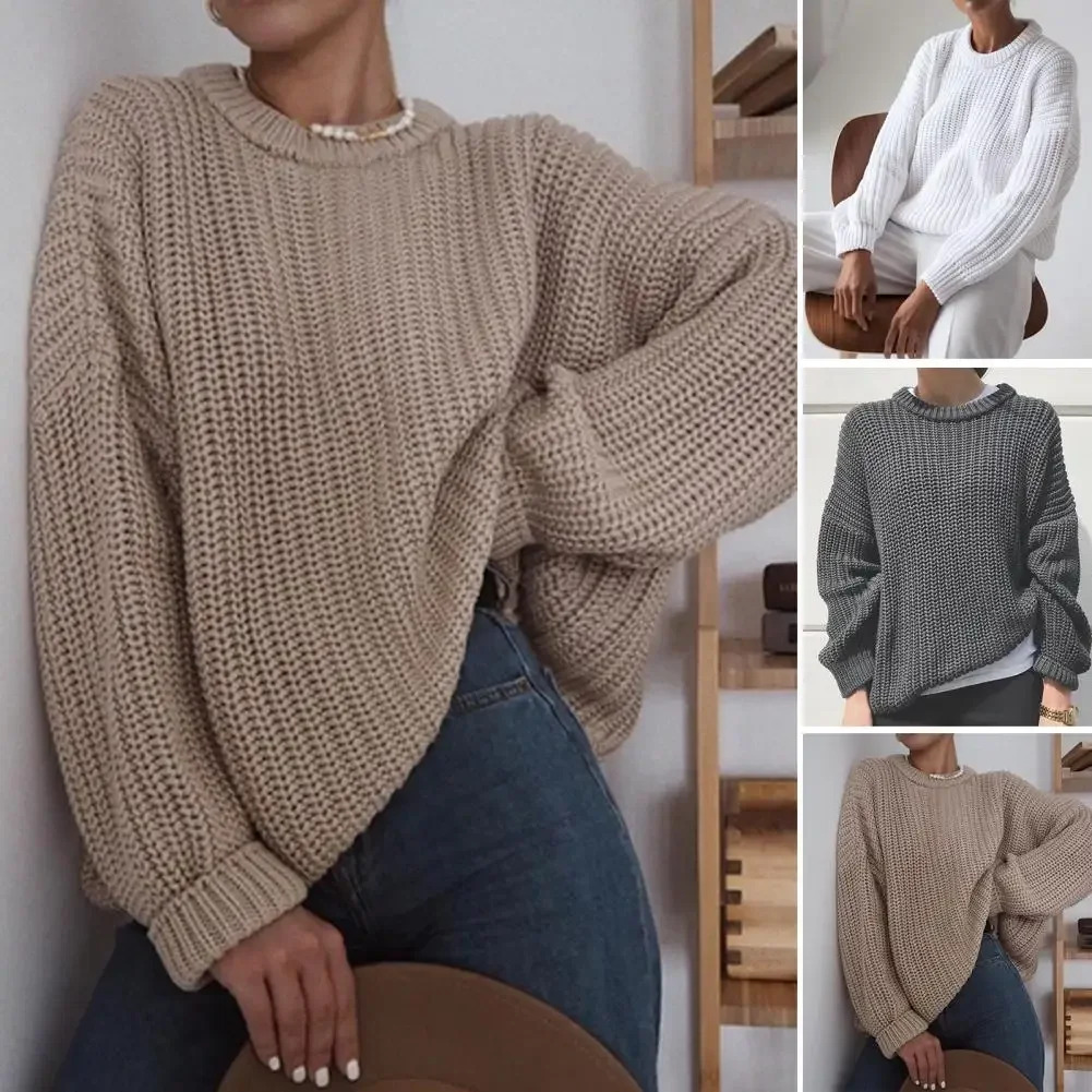 

Women Solid Color Sweater Breathable Women Sweater Cozy Stylish Women's Fall Winter Sweater Soft Knitted Loose Fit Anti-shrink