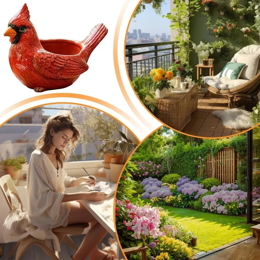 Resin Lively Bird Plant Pot With Drainage Hole Hummingbirds Succulent Pot Wide Opening Novelty Style Bird Shaped Planter JJ2472