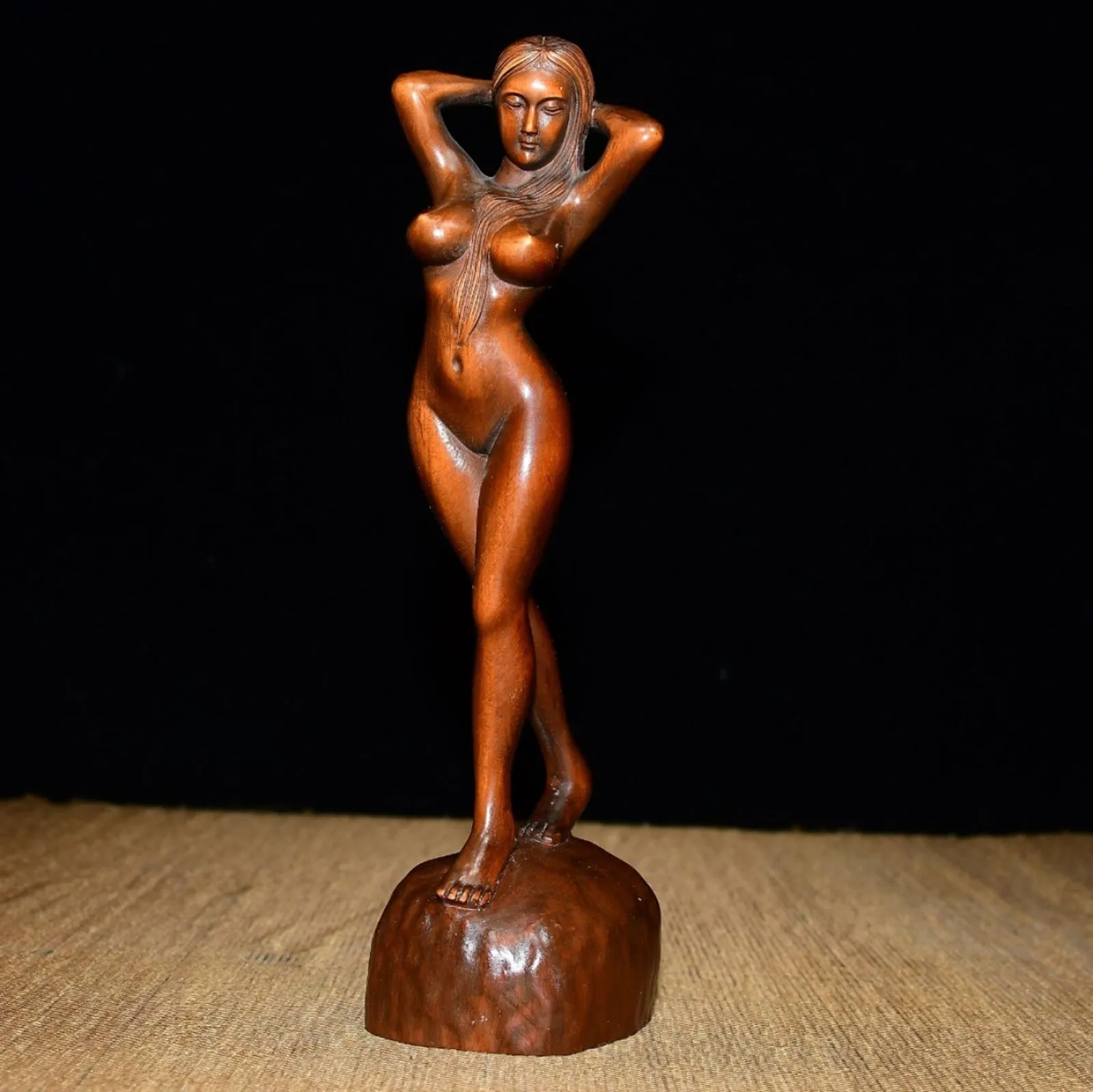 Rustic Wooden Carving Decor Handcarved Lady Figurine Female Statue Grace