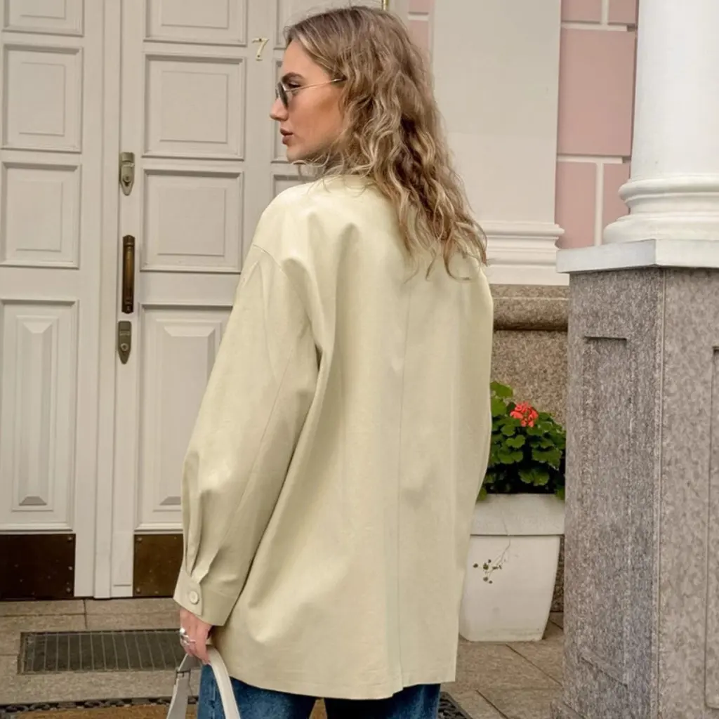 

Retro Lapel Pure Cotton Contrast Color Loose Casual Outwear European American Style Autumn Winter Fashion Women's Windbreaker
