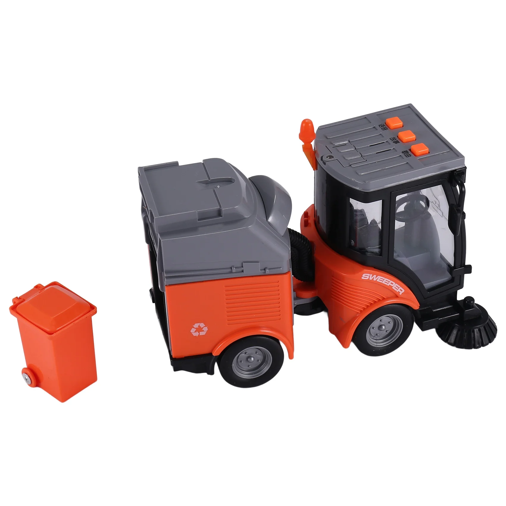 Street Sweeper Truck with Light & Sound Effects - Friction Powered Wheels, Removable Garbage Can & Rotating Brushes - Heavy