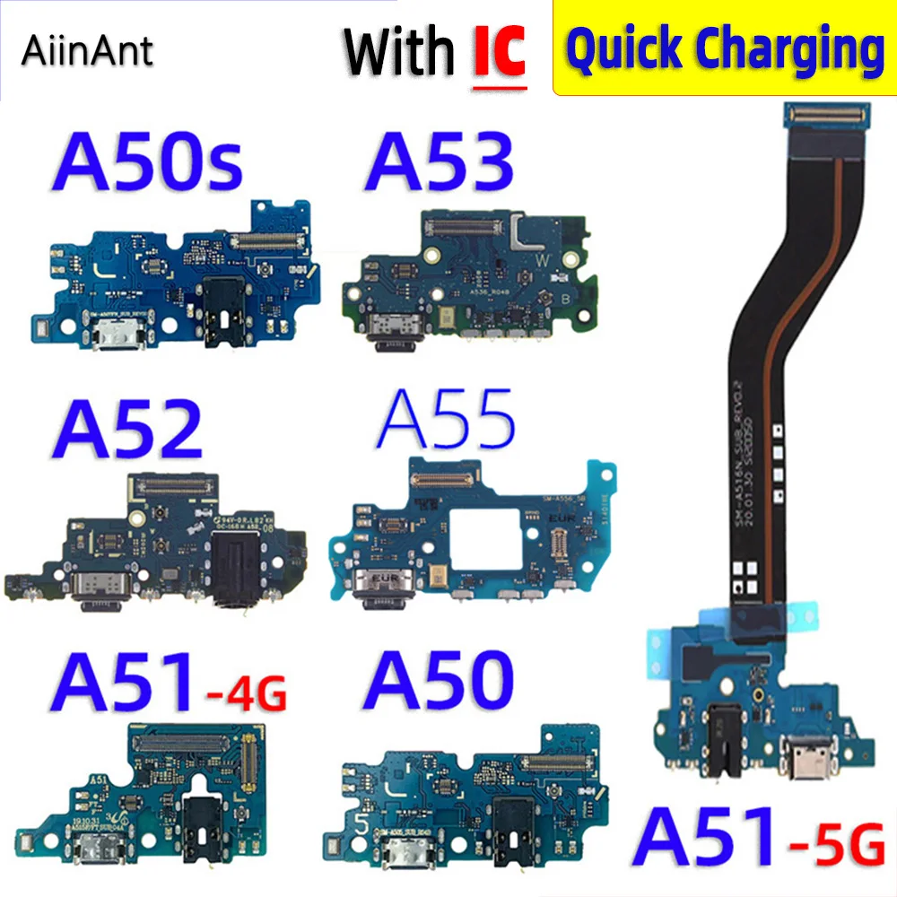 Dock pengisi daya USB konektor papan pengisian cepat kabel Flex untuk Samsung Galaxy A50 A50S A51 A52 A52s A53 A54 A55 4G 5G suku cadang