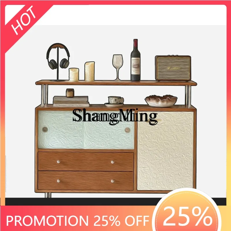 

CL wood dining side cabinet, antique cherry wood integrated against the wall, living room storage storage cabinet